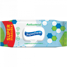 Вологі серветки антибактеріальні Superfresh з клапаном 120 шт