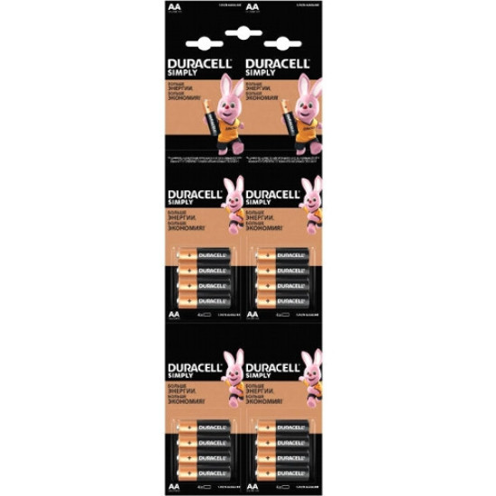 Батарейка АА 16шт Duracell Simply 1.5 V LR6 алкалінова Китай (57258z)